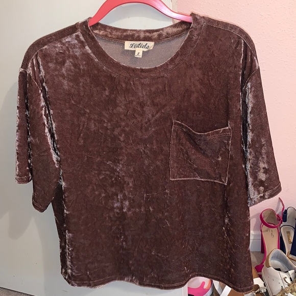 Velvet T-shirt with front pocket - Picture 1 of 3
